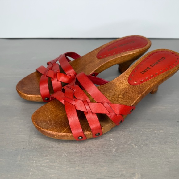 Gianni Bini Shoes - Gianni Bini Orange Slide On Sandals Open Toe Kitty Heel 100% Genuine Leather 7.5